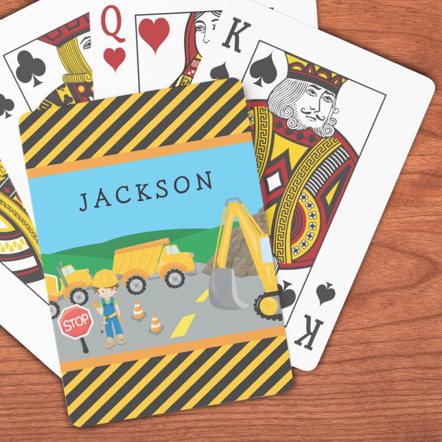 Cute Little Boy Construction Vehicle Monogrammed Playing Cards (Creator Uploaded)