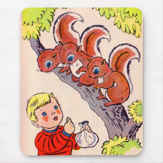 cute little boy feeds cute little squirrels mouse pad (Front)