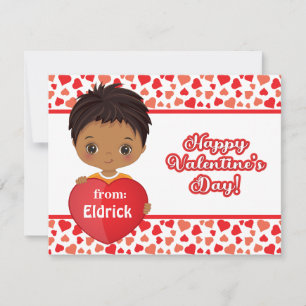 Cute Little Boy Holding St. Valentine Heart Card