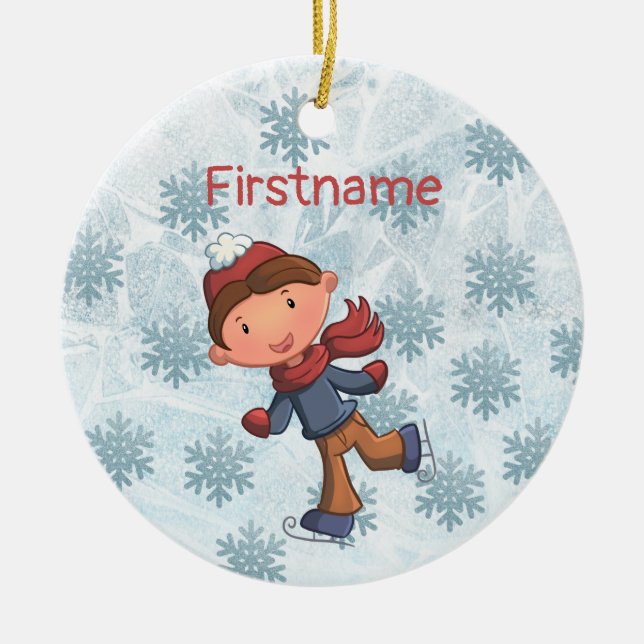 Cute little boy ice skating ornament (Front)