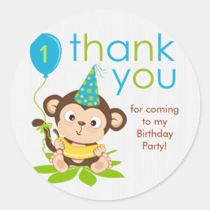 Cute Little Boy Monkey Thank You Sticker