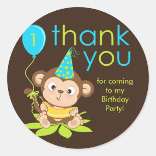 Cute Little Boy Monkey Thank You Sticker