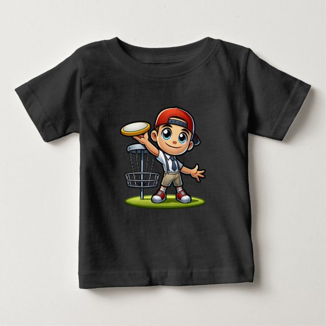 Cute Little Boy Playing Disc Golf Baby T-Shirt (Front)