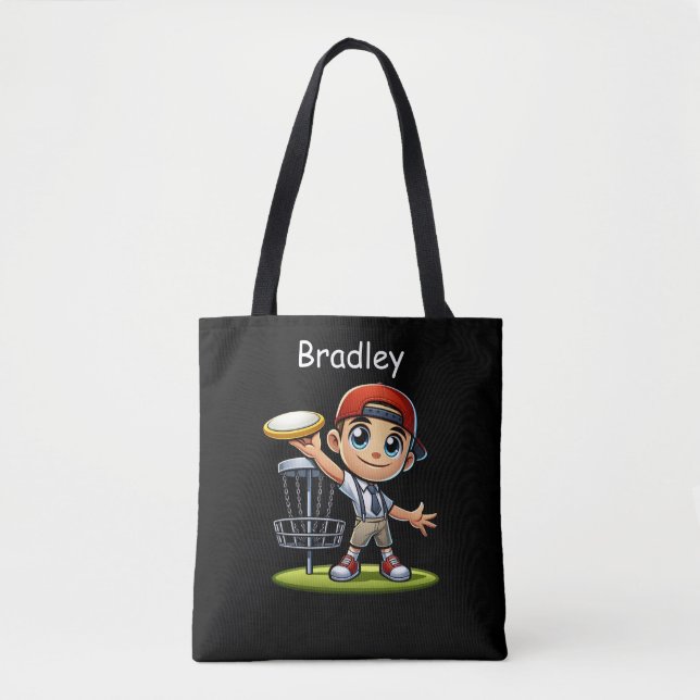 Cute Little Boy Playing Disc Golf Personalised Tote Bag (Front)