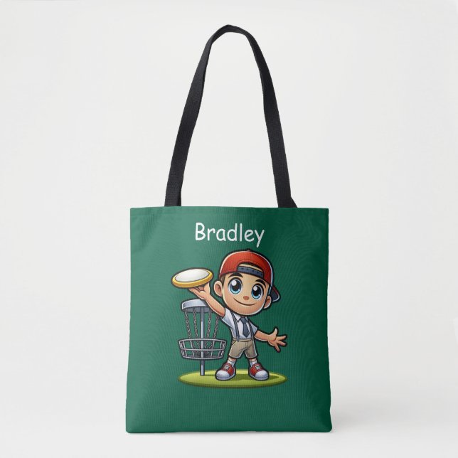 Cute Little Boy Playing Disc Golf Personalised Tote Bag (Front)