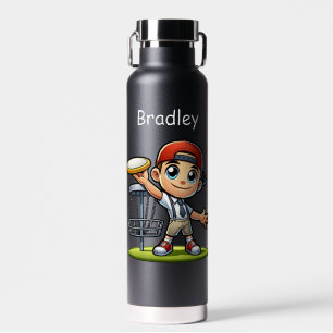 Cute Little Boy Playing Disc Golf Personalised Water Bottle