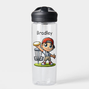 Cute Little Boy Playing Disc Golf Personalised Water Bottle