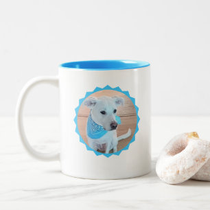 Cute Little Boy Puppy Dog Photo 5th Birthday Blue Two-Tone Coffee Mug