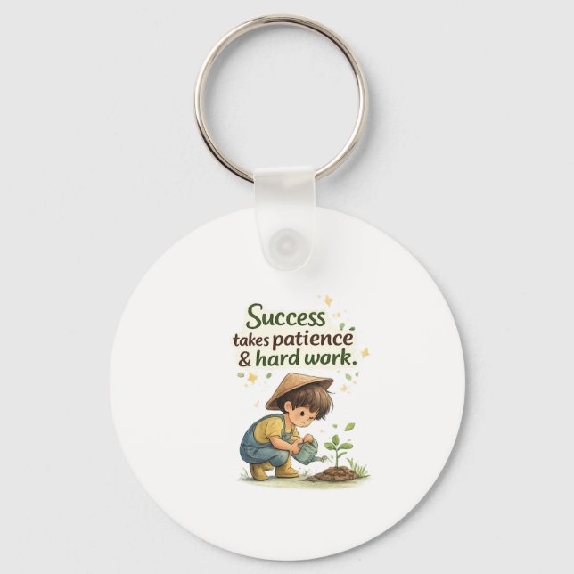 Cute Little Boy Success & Hard Work Keychain2 Key Ring (Front)