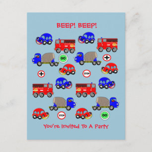 Cute Little Boys Car Theme Baby Shower - Birthday Invitation