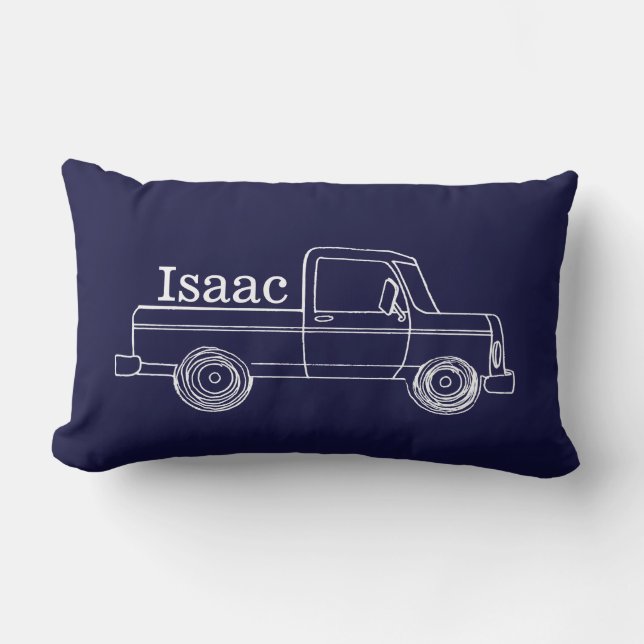 Cute Little Boy's Retro Pick Up Truck and Train Lumbar Cushion (Front)