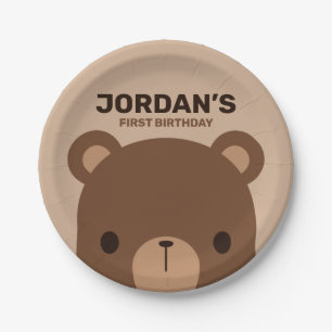 Cute Little Brown Bear Birthday Paper Plate
