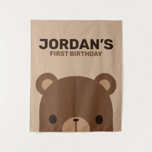 Cute Little Brown Bear Birthday Tapestry