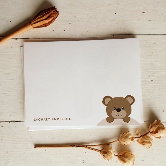 Cute Little Brown Bear Kids Name Stationery Card (Creator Uploaded)