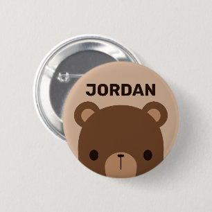 Cute Little Brown Bear with Personalised Name 6 Cm Round Badge