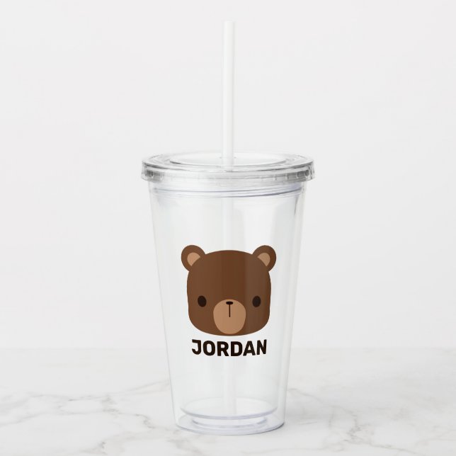 Cute Little Brown Bear with Personalised Name Acrylic Tumbler (Front)