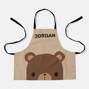 Cute Little Brown Bear with Personalised Name Apron
