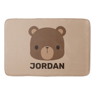 Cute Little Brown Bear with Personalised Name Bath Mat