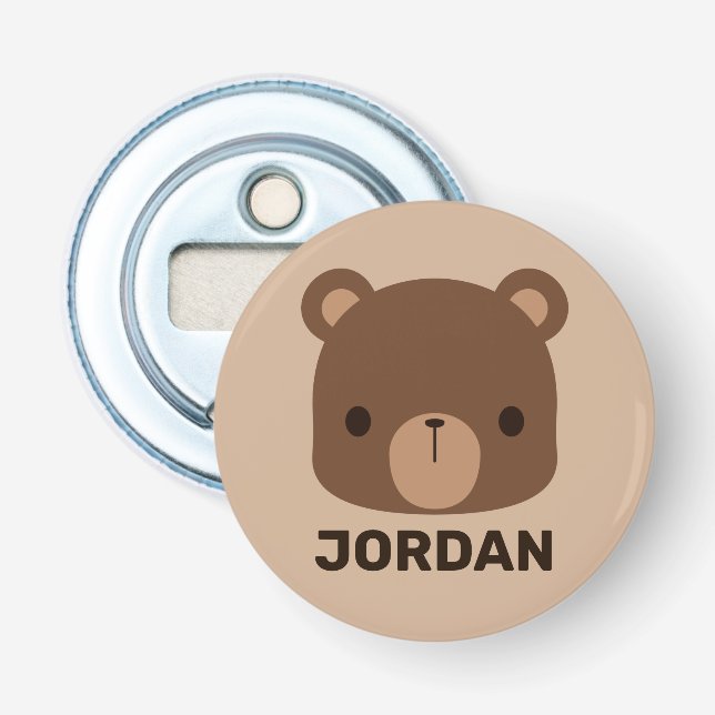 Cute Little Brown Bear with Personalised Name Bottle Opener (Front)