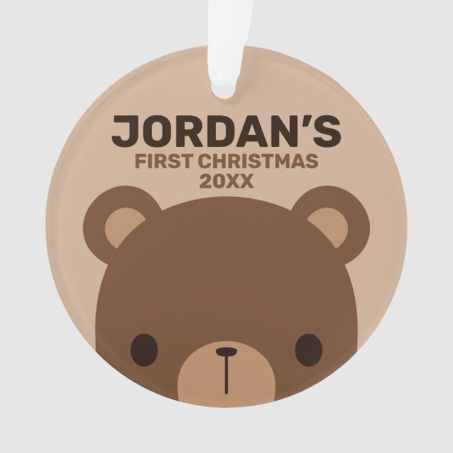 Cute Little Brown Bear with Personalised Name Cera Ornament (Front)