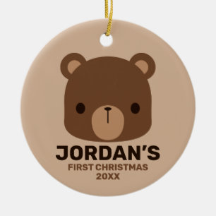 Cute Little Brown Bear with Personalised Name Ceramic Ornament