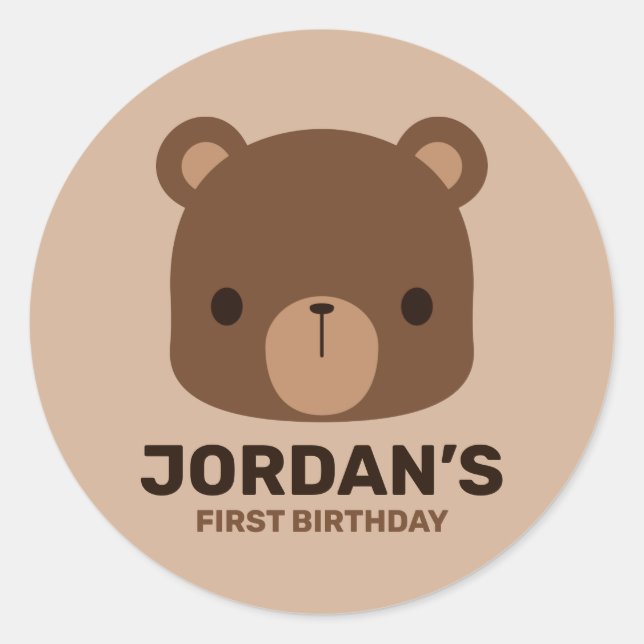 Cute Little Brown Bear with Personalised Name Classic Round Sticker (Front)