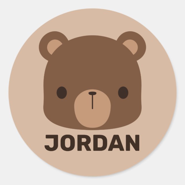 Cute Little Brown Bear with Personalised Name Classic Round Sticker (Front)