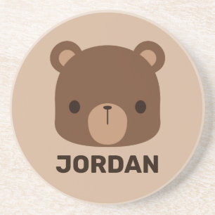 Cute Little Brown Bear with Personalised Name Coaster
