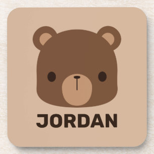 Cute Little Brown Bear with Personalised Name Coaster