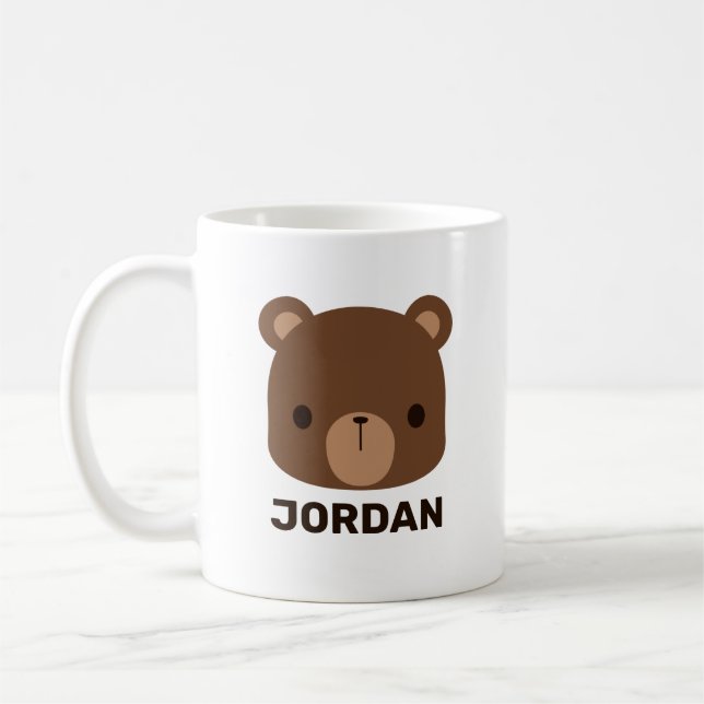 Cute Little Brown Bear with Personalised Name Coffee Mug (Left)