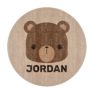 Cute Little Brown Bear with Personalised Name Cutting Board