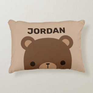 Cute Little Brown Bear with Personalised Name Decorative Cushion