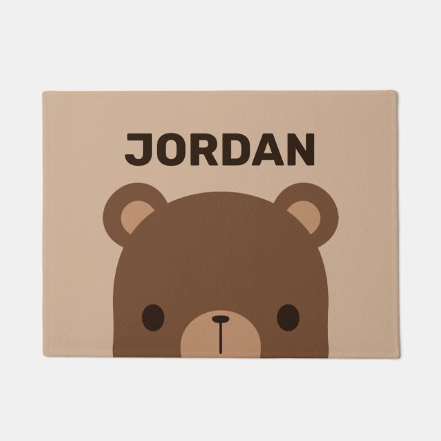 Cute Little Brown Bear with Personalised Name Doormat (Front)