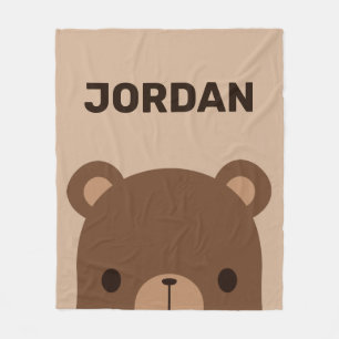 Cute Little Brown Bear with Personalised Name Flee Fleece Blanket