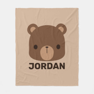 Cute Little Brown Bear with Personalised Name Fleece Blanket