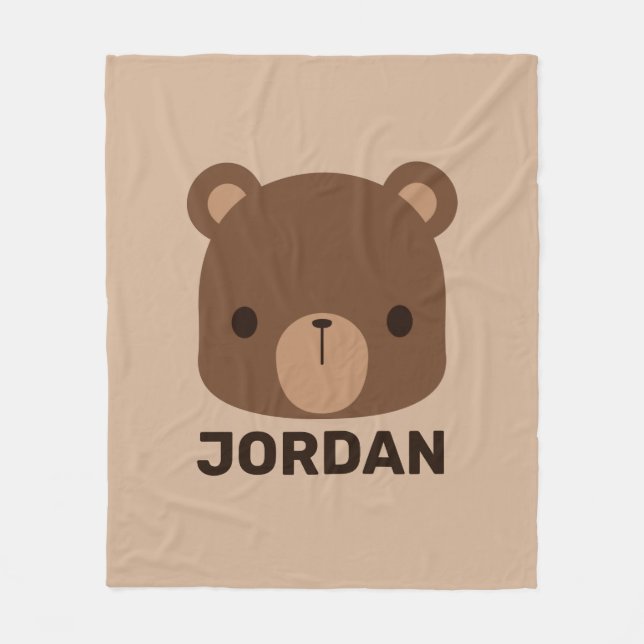 Cute Little Brown Bear with Personalised Name Fleece Blanket (Front)