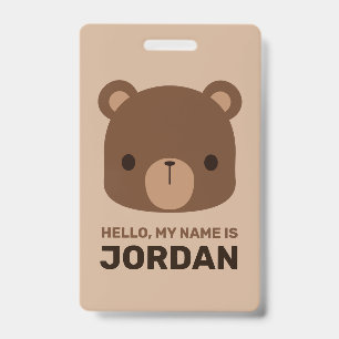 Cute Little Brown Bear with Personalised Name ID Badge