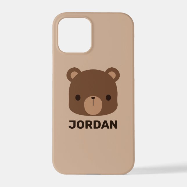 Cute Little Brown Bear with Personalised Name iPhone Case (Back)