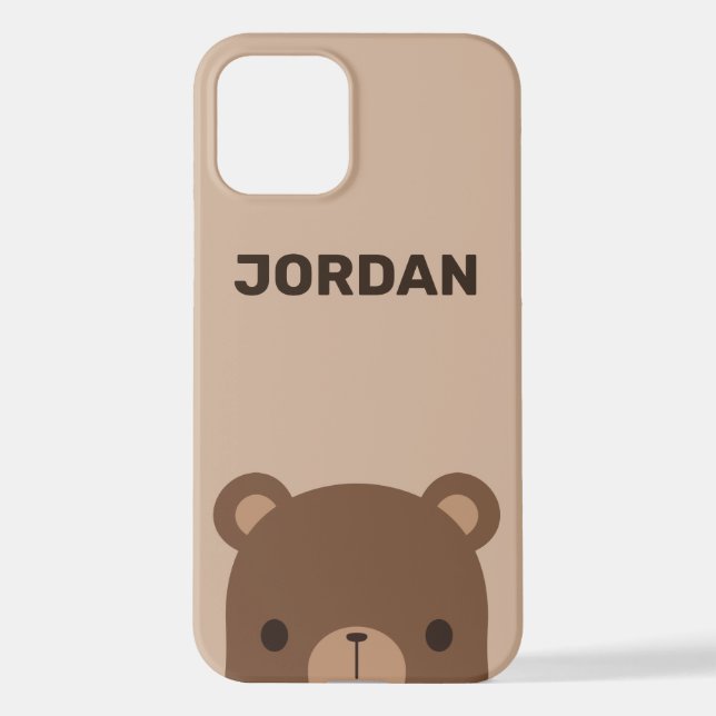 Cute Little Brown Bear with Personalised Name iPhone Case (Back)