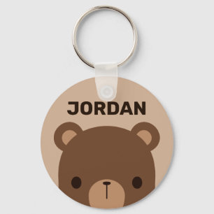 Cute Little Brown Bear with Personalised Name Key Ring