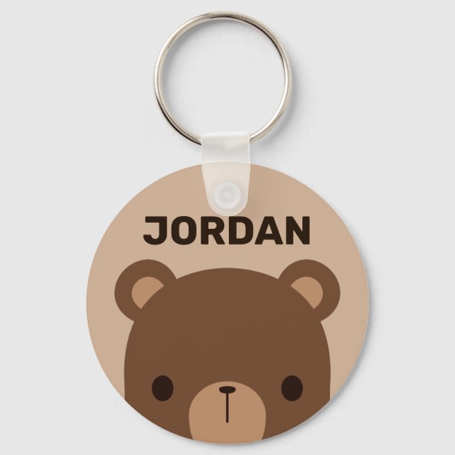 Cute Little Brown Bear with Personalised Name Key Ring (Front)
