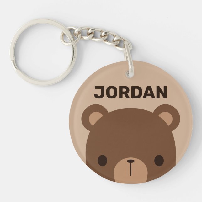Cute Little Brown Bear with Personalised Name Key Ring (Front)