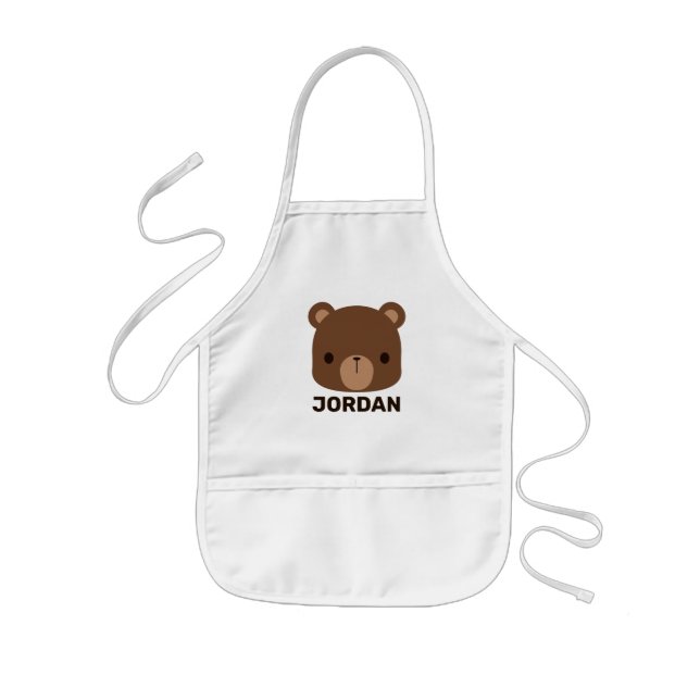 Cute Little Brown Bear with Personalised Name Kids Apron (Front)