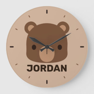 Cute Little Brown Bear with Personalised Name Large Clock