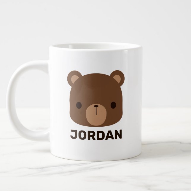 Cute Little Brown Bear with Personalised Name Large Coffee Mug (Left)