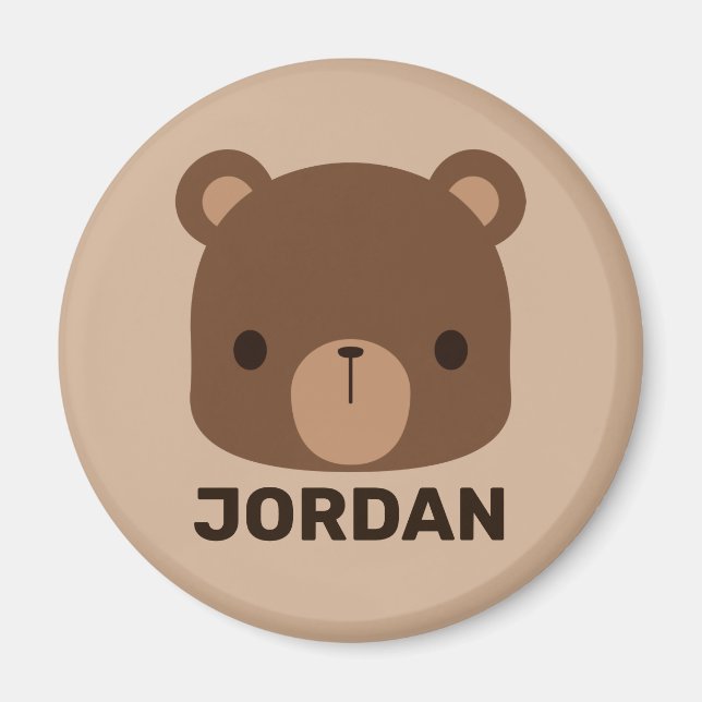 Cute Little Brown Bear with Personalised Name Magnet (Front)