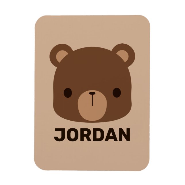 Cute Little Brown Bear with Personalised Name Magnet (Vertical)
