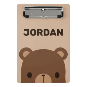 Cute Little Brown Bear with Personalised Name Mini Clipboard