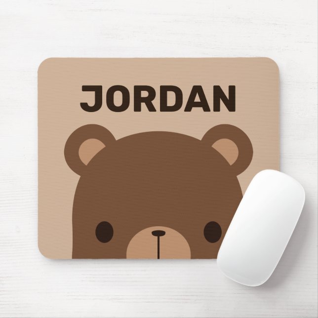 Cute Little Brown Bear with Personalised Name Mouse Pad (With Mouse)