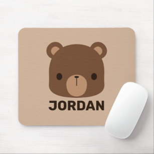 Cute Little Brown Bear with Personalised Name Mouse Pad